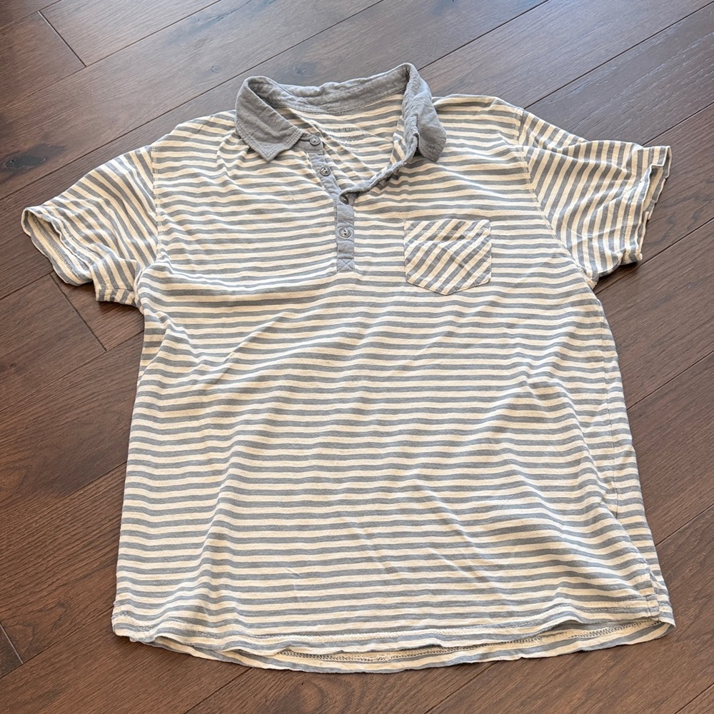 Thread for Thoughts Men’s Striped Gray / Cream l Polo Shirt Large